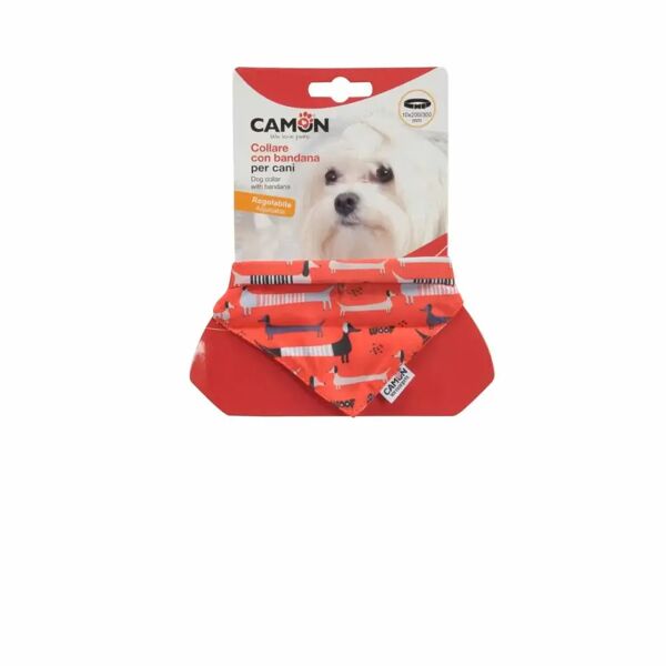 camon collare per cane con bandana rossa 10x200/300mm