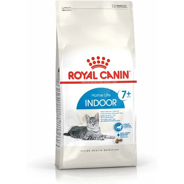 royal canin cat indoor 7+ alimento completo secco per gatti adulti che vivono in casa 400g