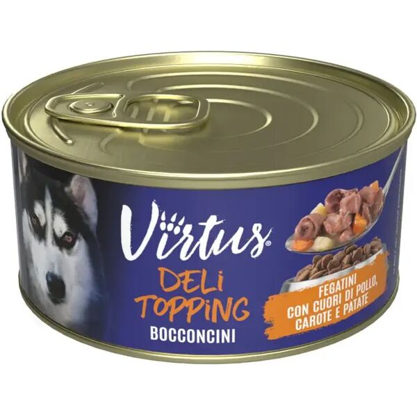 virtus deli topping dog lattina multipack 4x150g fegatini con cuori di pollo e carote