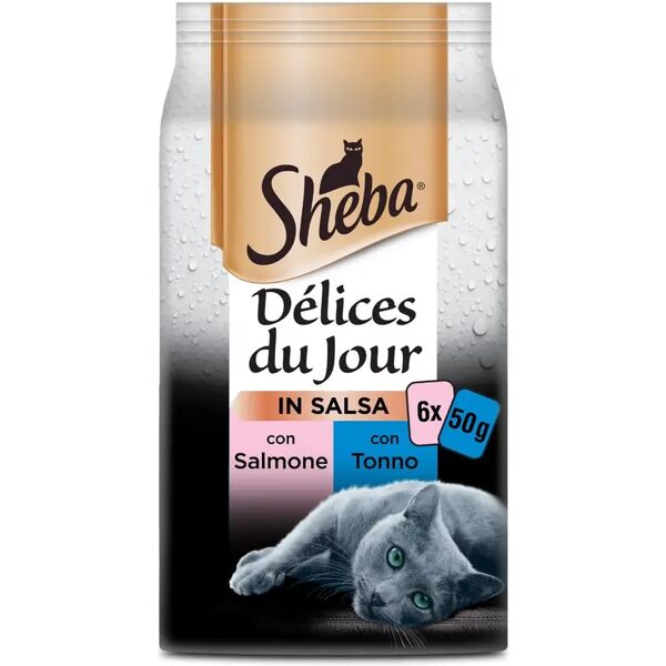 sheba délices du jour in salsa cat busta multipack 6x50g salmone e tonno