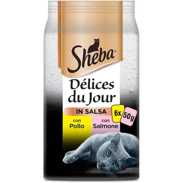 sheba délices du jour in salsa cat busta multipack 6x50g pollo e salmone