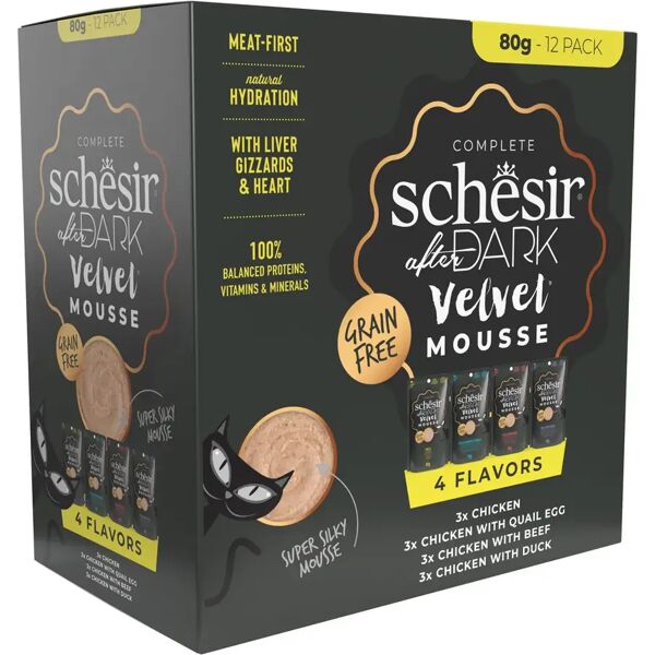 schesir after dark mousse cat busta multipack 12x80g mix carne