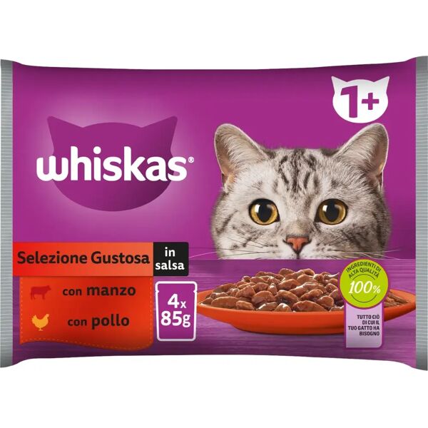 whiskas cat busta multipack 4x85g manzo e pollo