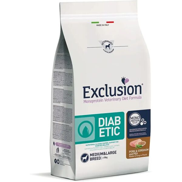 exclusion dog diet diabetic medium&large maiale e piselli 12kg