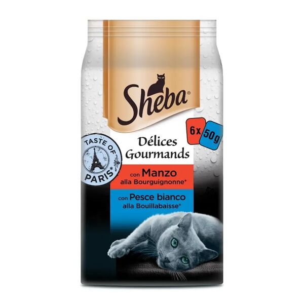 sheba délices gourmands taste of paris cat busta multipack 6x50g mix carne e pesce