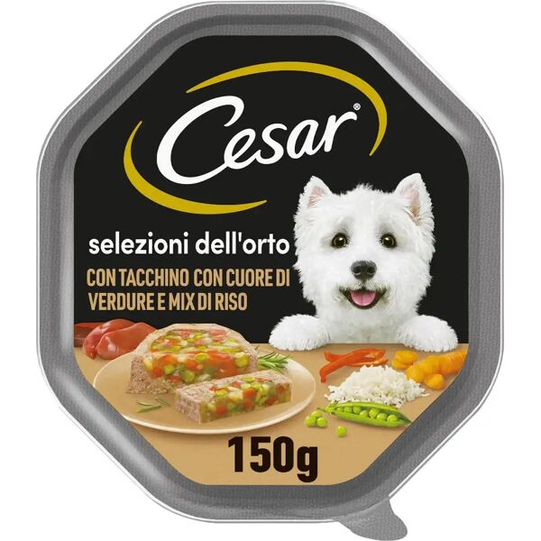 cesar dog selezioni dell'orto vaschetta multipack 14x150g tacchino con cuore verdure e mix riso