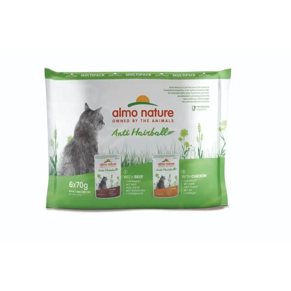 almo nature cat holistic anti hairball busta multipack 6x70g manzo e pollo