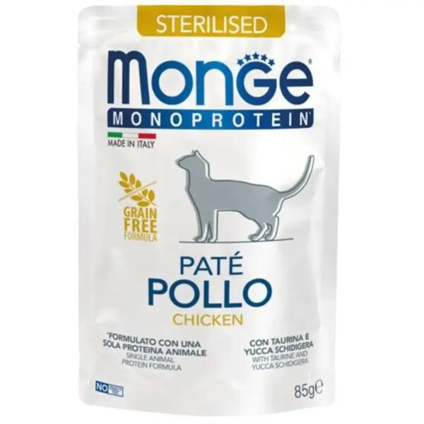monge monoprotein cat sterilised busta multipack 28x85g pollo