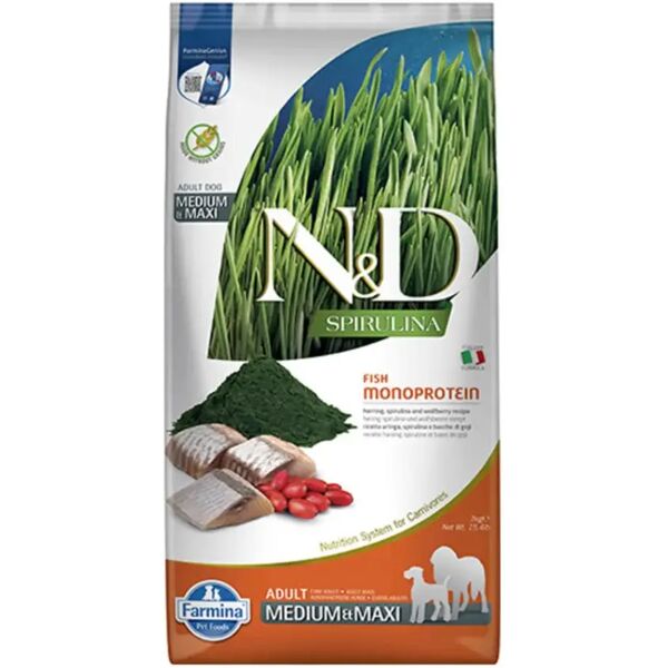 n&d dog spirulina adult medium&maxi aringa 7kg