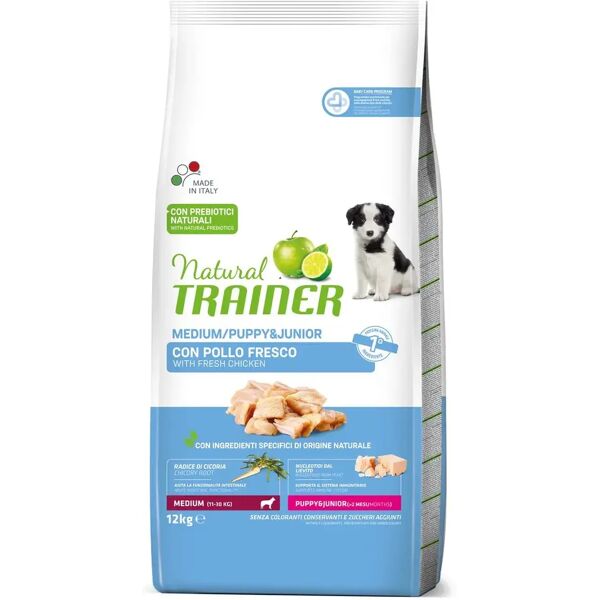 natural trainer puppy&junior medium con pollo e riso 12kg