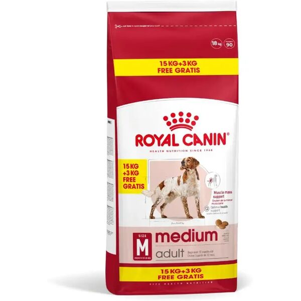 royal canin medium adult alimento completo per cani adulti di taglia media 15+3kg