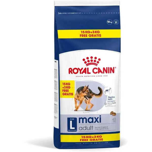 royal canin maxi adult alimento secco completo per cani adulti di taglia grande 15+3kg