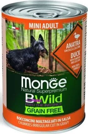 monge natural superpremium bwild dog lattina 400g anatra con zucca