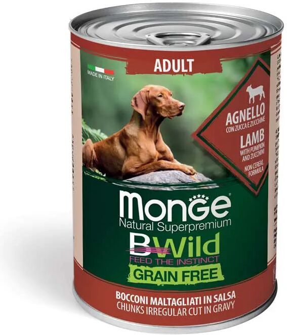 monge natural superpremium bwild dog lattina 400g agnello con zucca