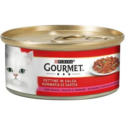 gourmet fettine in salsa cat lattina multipack 24x195g manzo e fegato