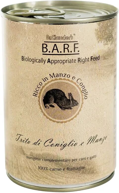 drclauders barf dr.clauder's b.a.r.f. dog lattina 400g coniglio e manzo