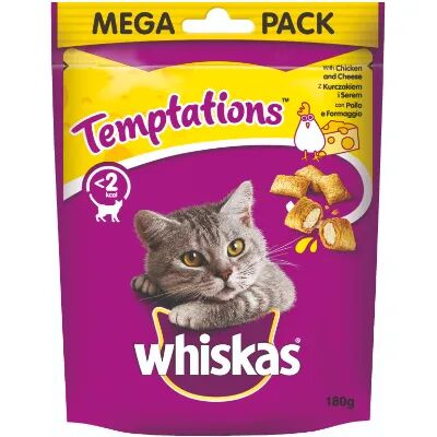 whiskas snack gatto temptations pollo e formaggio 180g 180g