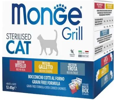 monge grill cat sterilised busta multipack 12x85g mix carne e pesce