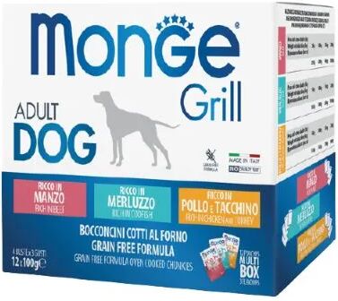 monge grill dog busta multipack 12x100g merluzzo pollo e tacchino