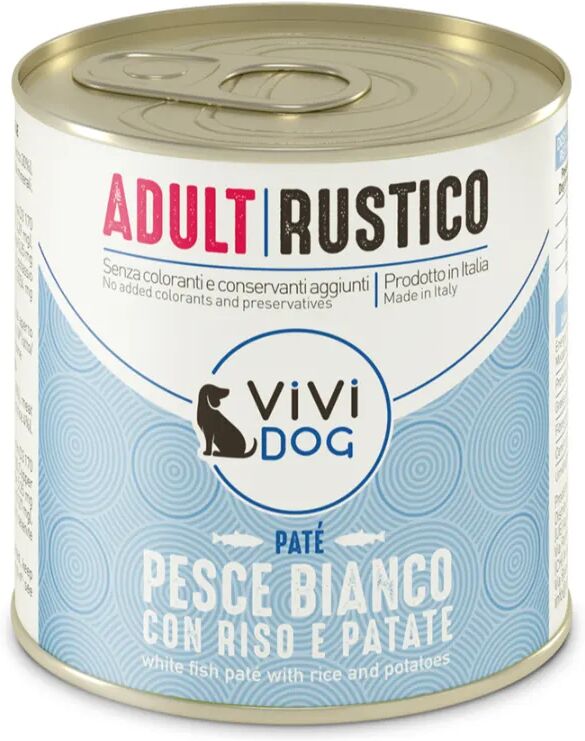 vivi dog adult rustico lattina multipack 6x300g pesce bianco con riso e patate