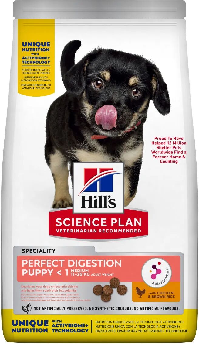 hills hill's science plan perfect digestion medium puppy alimento secco per cuccioli al pollo con riso integrale 2.5kg