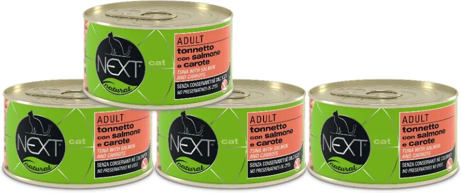 next natural cat lattina multipack 4x150g tonnetto con salmone e carote