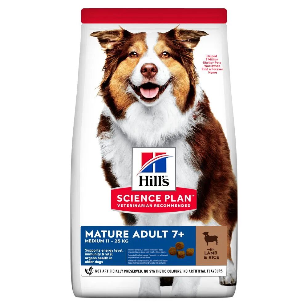 hills hill's science plan medium mature adult 7+ alimento per cani con agnello e riso 14kg