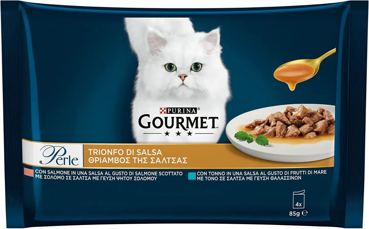 gourmet perle trionfo in salsa cat busta multipack 4x85g salmone e tonno