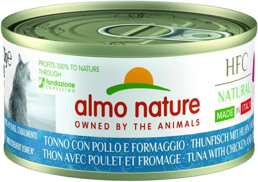 almo nature hfc natural cat lattina multipack 24x70g tonno con pollo e formaggio