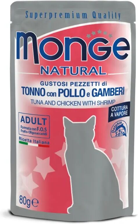 monge cat natural busta multipack 24x80g tonno con pollo e gamberi