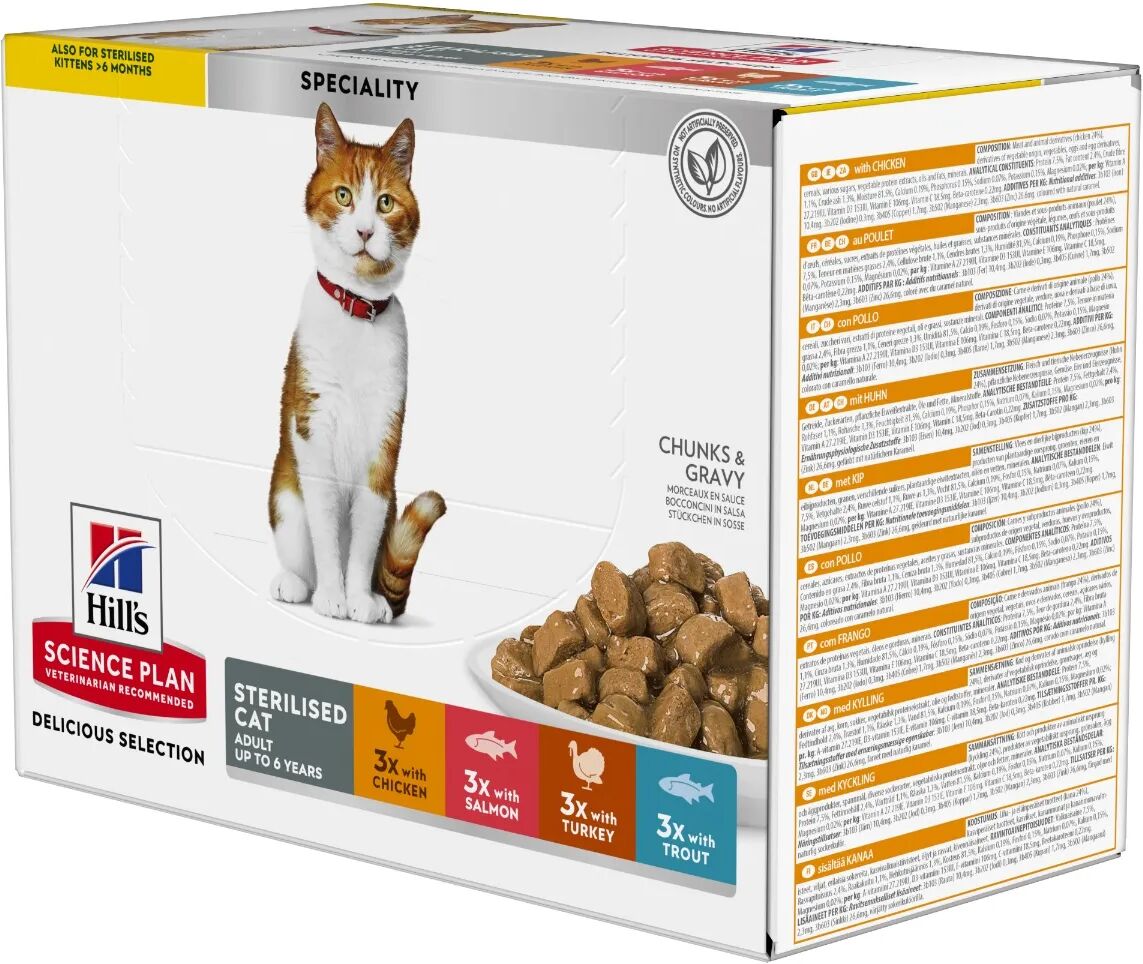 hills hill's science plan sterilised cat busta multipack 12x85g mix carne e pesce