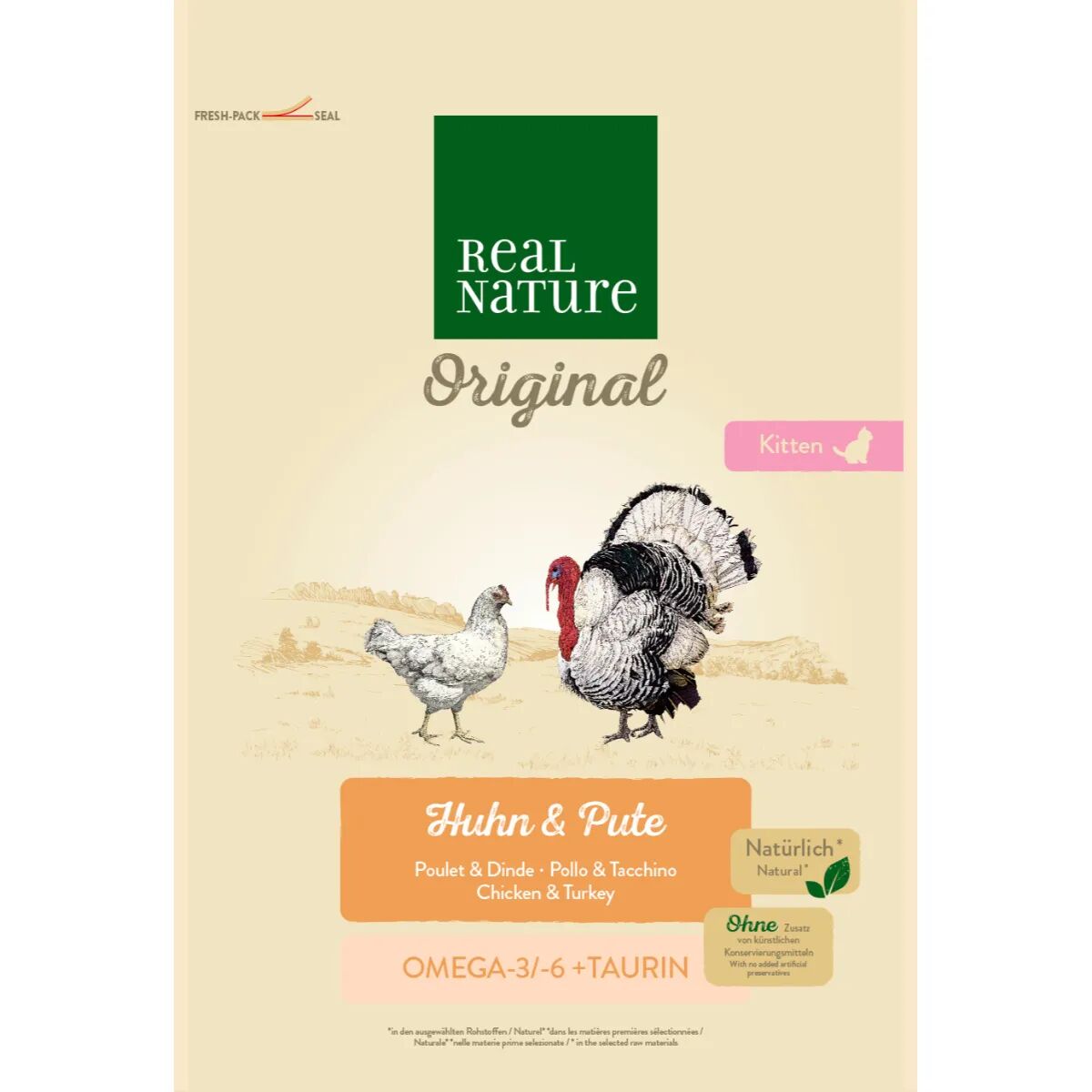 real nature mangime secco per gattini al pollo e tacchino 300g