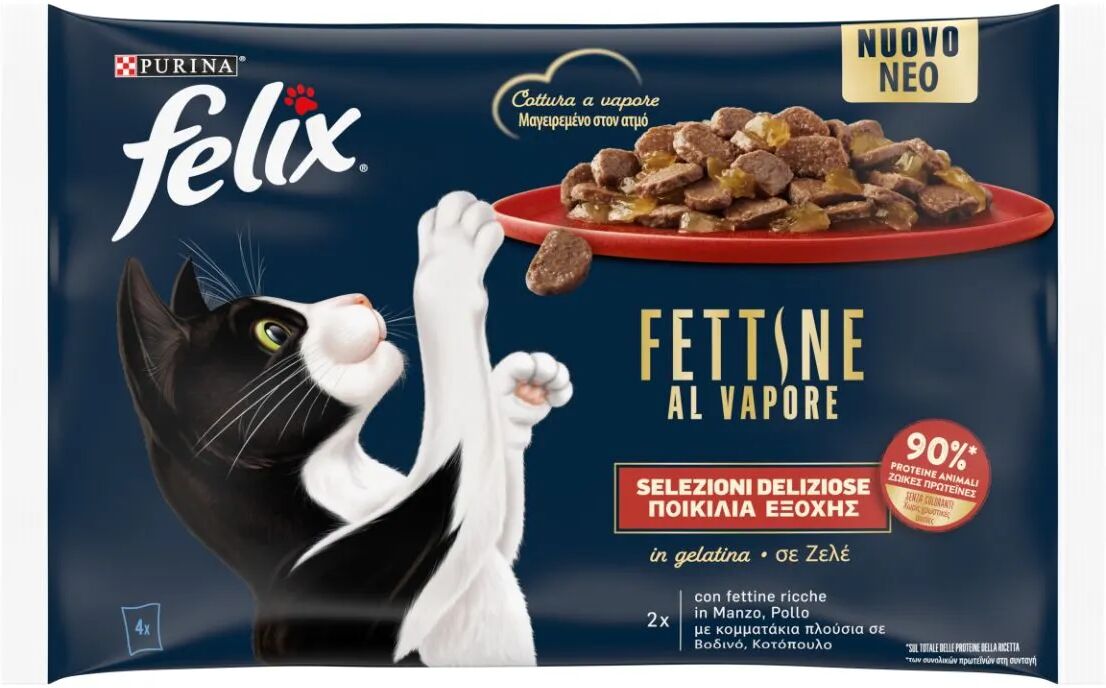 felix fettine al vapore umido gatto con manzo e pollo 4x80g manzo e pollo