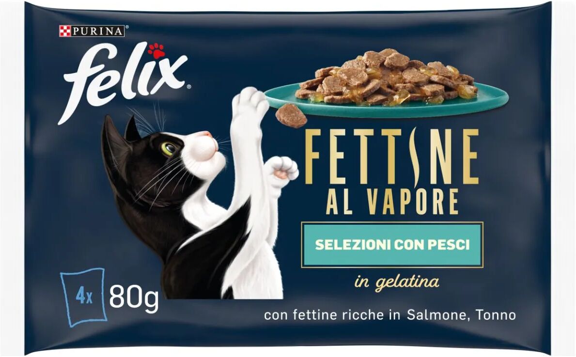 felix fettine al vapore umido gatto con salmone e tonno 4x80g salmone e tonno