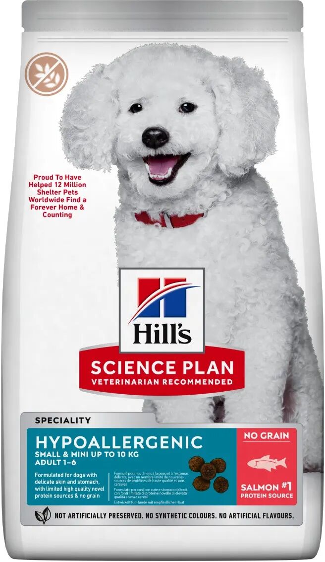 hills hill's science plan hypoallergenic adult small&mini alimento secco per cani al salmone 6kg