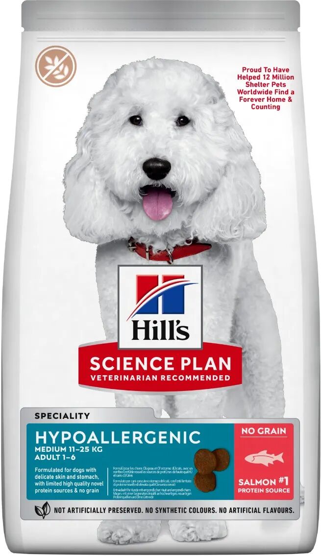 hills hill's science plan hypoallergenic adult medium alimento secco per cani al salmone 14kg