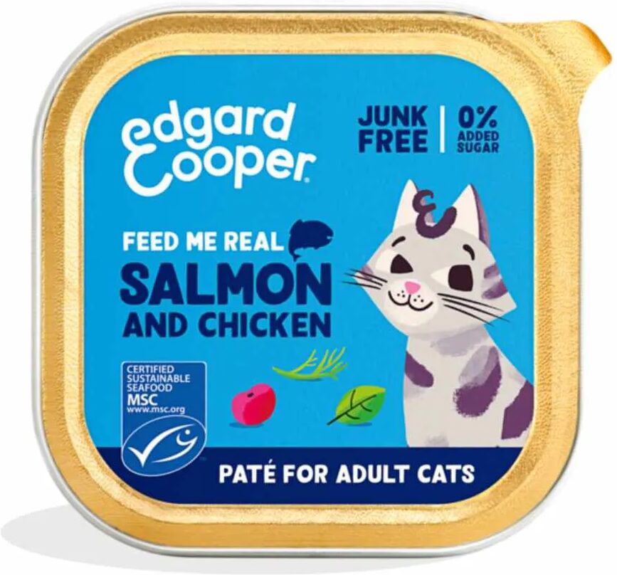 edgard cooper edgard & cooper cat vaschetta multipack 16x85g salmone e pollo