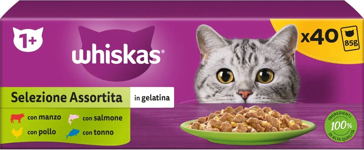 whiskas cat busta multipack 40x85g mix carne e pesce