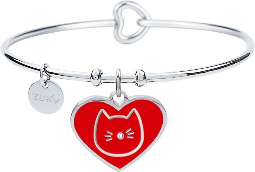 zuky bracciale bangle con cuore smaltato rosso gatto 1pz