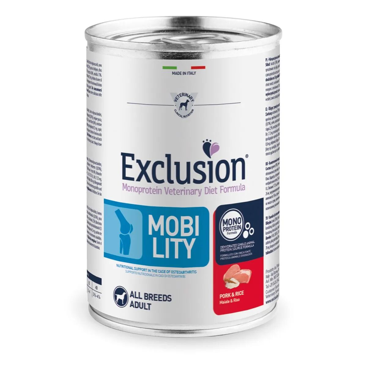 exclusion dog adult diet mobility lattina 400g maiale 400g