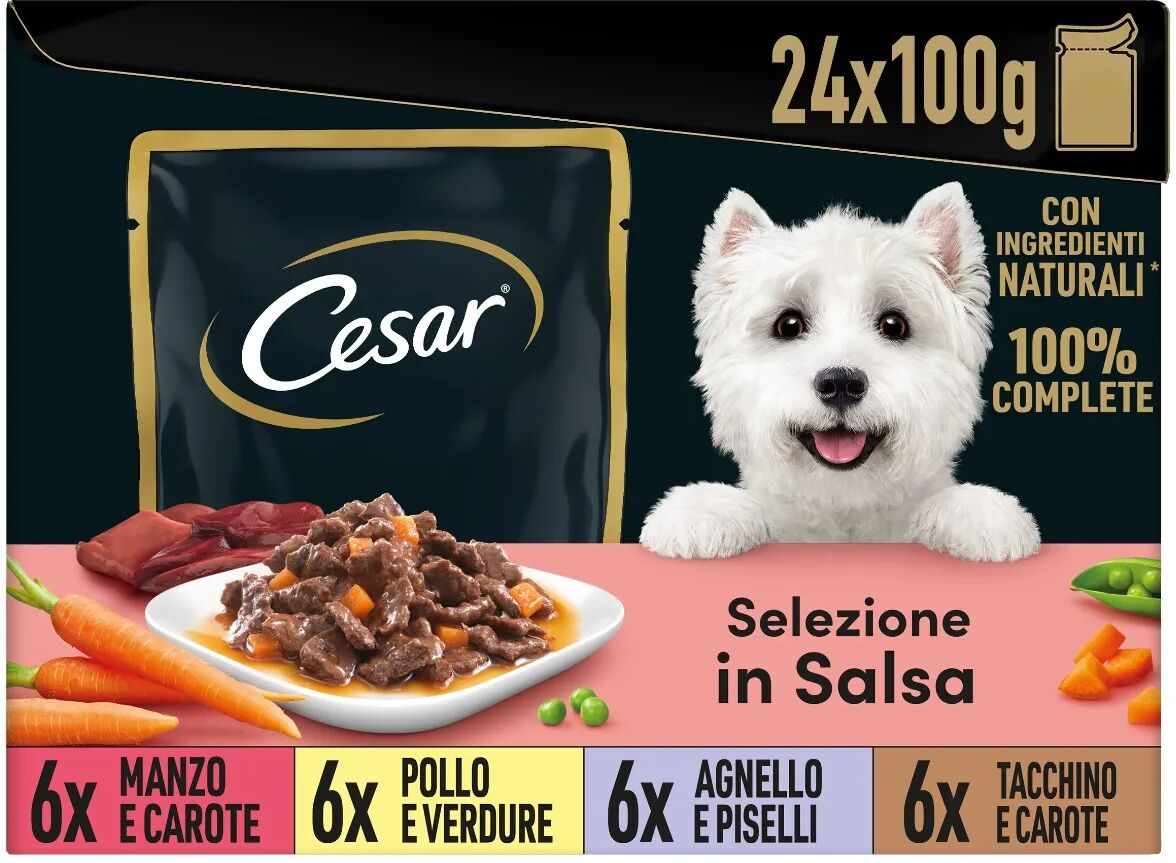 cesar dog busta in salsa multipack 24x100g mix carne e verdura