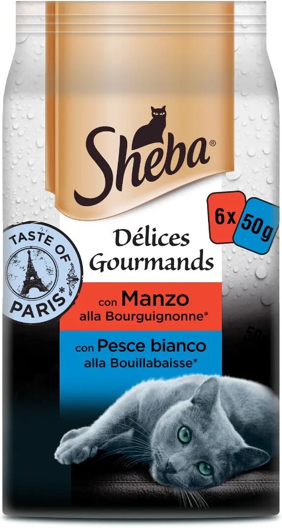 sheba délices gourmands taste of paris cat busta multipack 6x50g mix carne e pesce