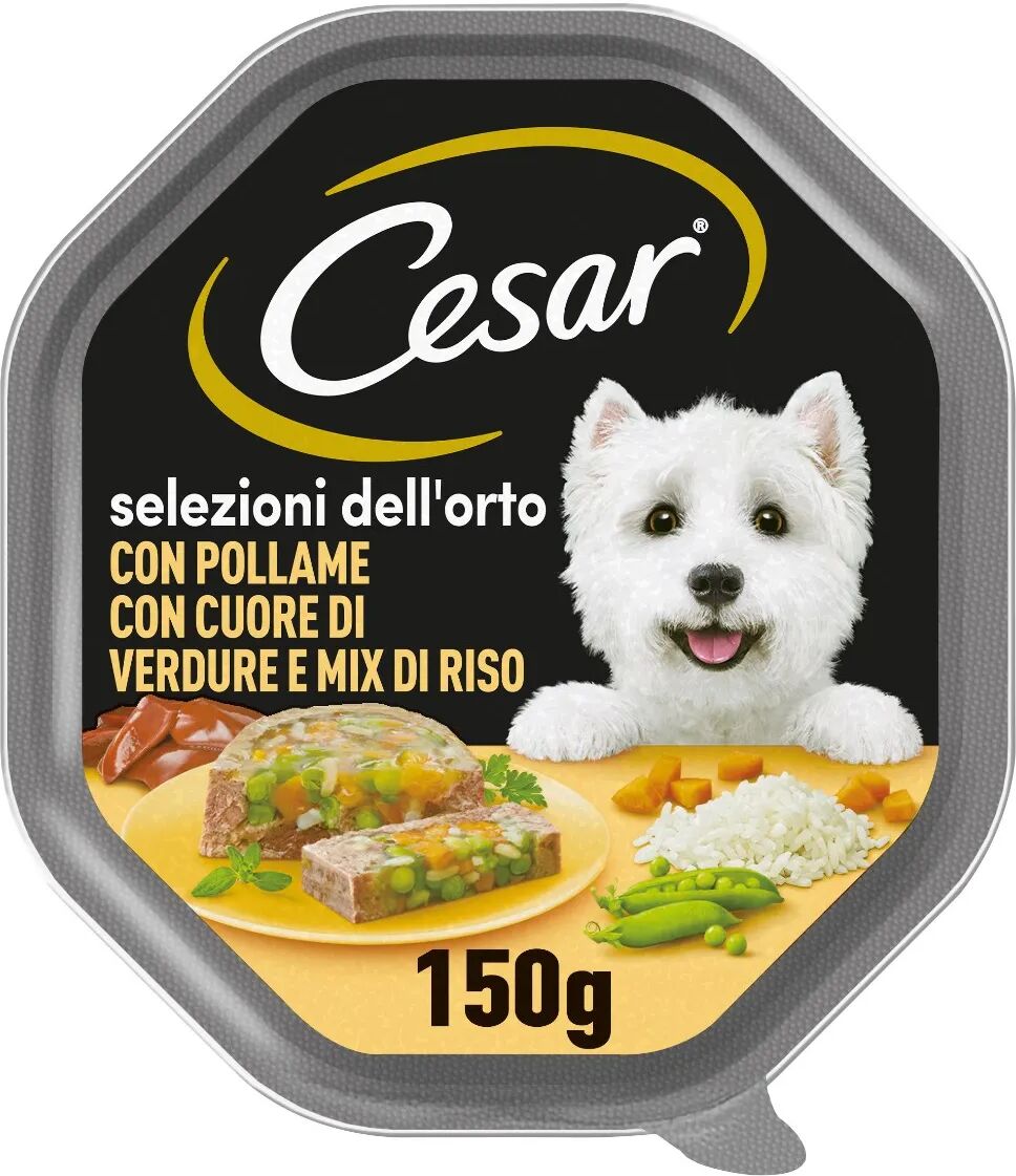 cesar dog selezioni dell'orto vaschetta multipack 14x150g pollame con cuore di verdure e mix riso