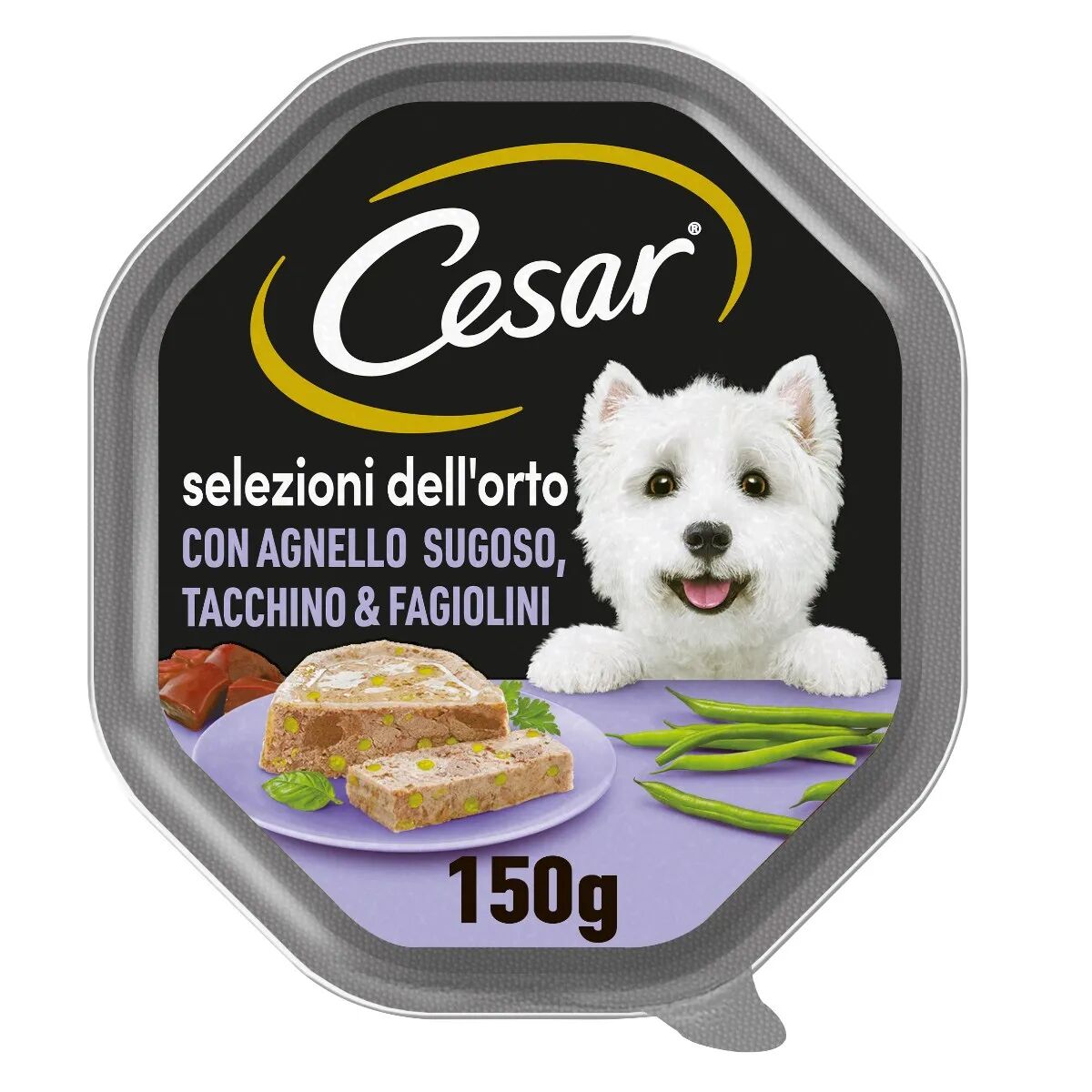 cesar dog selezioni dell'orto vaschetta multipack 14x150g agnello con tacchino e fagiolini