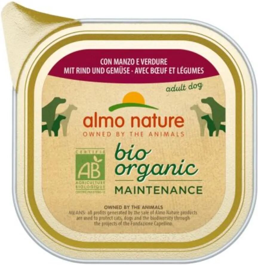 almo nature bio organic maintenance dog vaschetta multipack 32x100g manzo e verdure