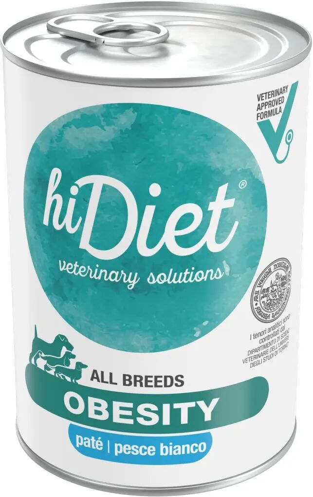 hi diet dog obesity paté con pesce bianco 400g