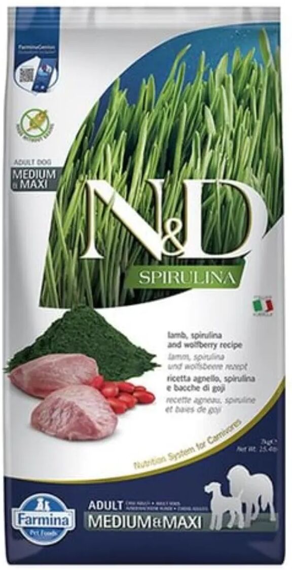 n&d dog spirulina adult medium&maxi agnello 7kg