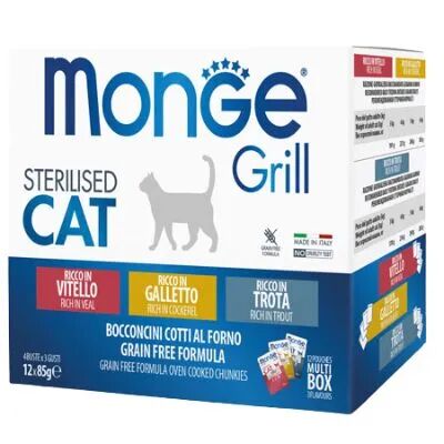 MONGE Grill Cat Sterilised Busta Multipack 12x85G MIX CARNE E PESCE