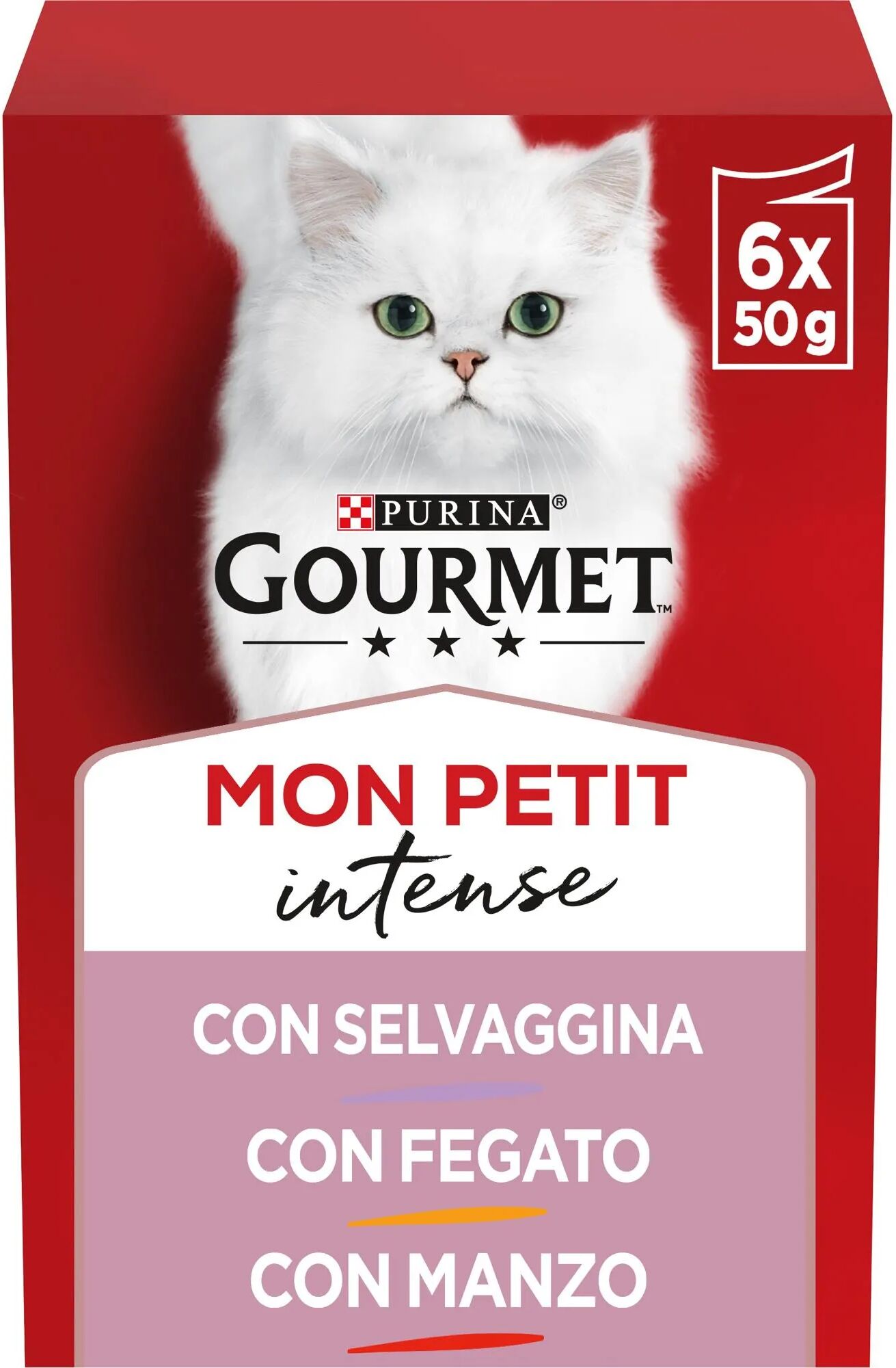 GOURMET Mon Petit Intense Cat Busta Multipack 6x50G SELVAGGINA FEGATO E MANZO