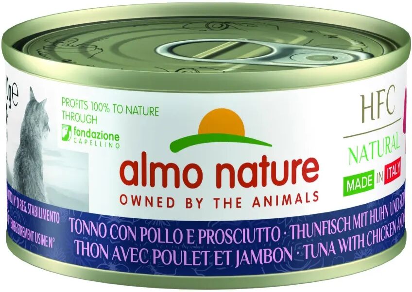 ALMO NATURE HFC Natural Cat Lattina Multipack 24x70G TONNO CON POLLO E PROSCIUTTO